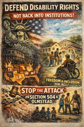 Graphic with the headline “A Crisis Within a Crisis: Disability, Housing, and the Cost of Being Locked Out.” A stylized house sits on a small island with a winding path leading toward it, suggesting barriers to access. Stavros Center for Independent Livin